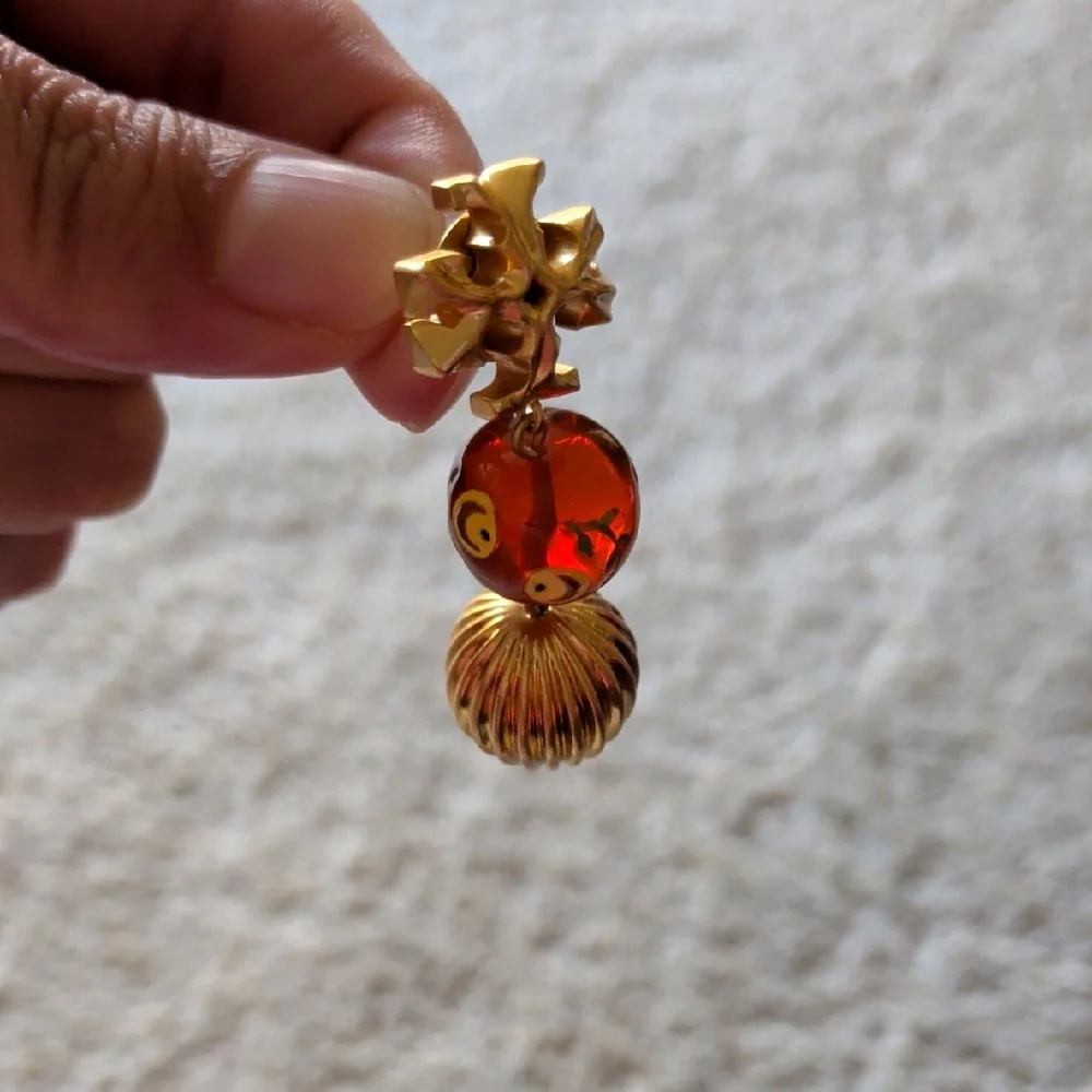 Tory Burch Gold and Brown Drop Earrings - Picture 2 of 3
